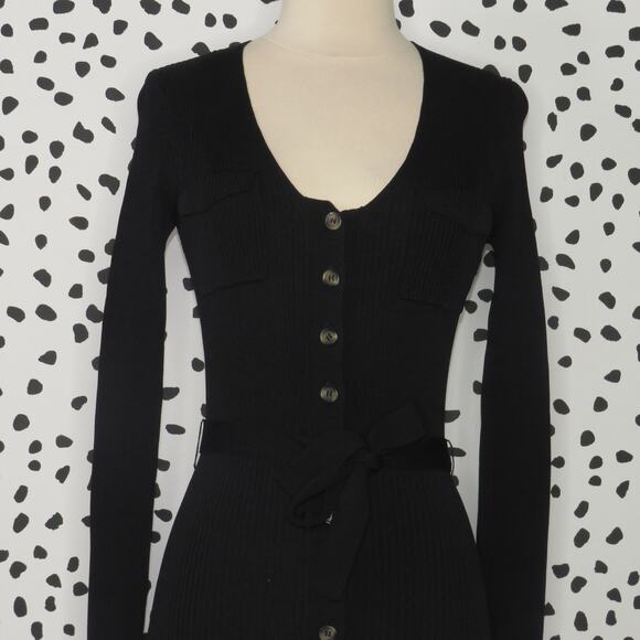 Zara Black Ribbed Knit Button Front Midi Pocket Dress - Picture 5 of 12
